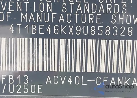 2009 Toyota Camry Le z USA, uszkodzony, nr VIN 4T1BE46KX9U858328